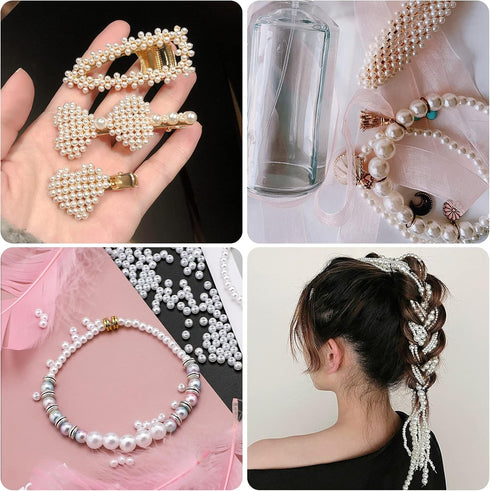 SAVITA 3000Pcs 4mm White Round Pearls Beads Satin Luster Loose Spacer Beads for DIY Craft Necklaces Bracelets Earrings Rings Jewelry Making Suppli...