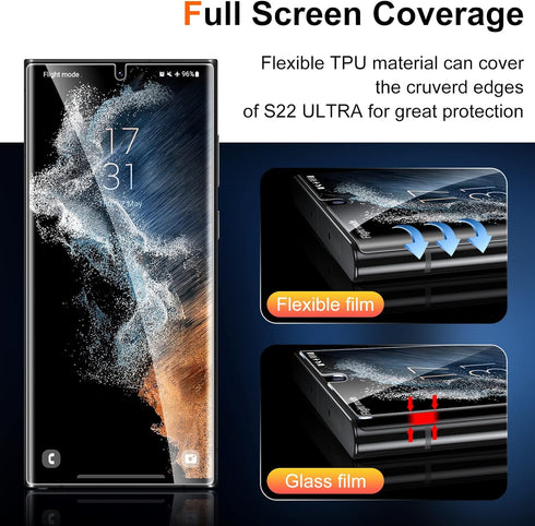 UniqueMe [ 2+3 Pack Compatible with Samsung Galaxy S22 Ultra Screen Protector, 5G 6.8 inch Flexible TPU, 3 Pack Camera Lens Protector [Support Fin...