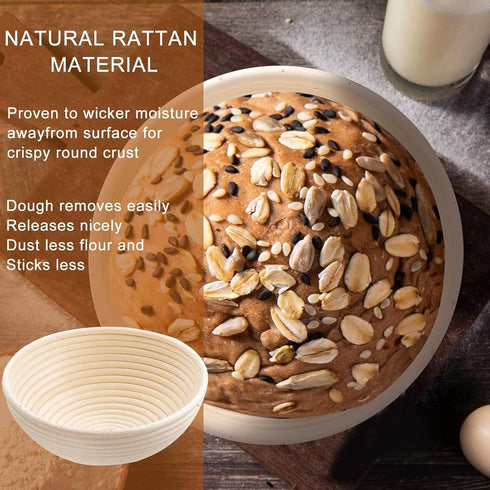 Banneton Bread Proofing Basket, Banneton Basket Set of 2, 9 inch Sourdough Proofing Basket Round Proofing Bowls Handmade Rattan Baskets and Liners...