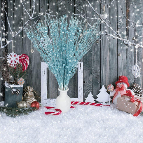 DearHouse 22 Pcs Pack Christmas Glitter Berries Stems,16.5 Artificial Christmas Picks for Festival Holiday Crafts and Home Decoration … (Blue)...