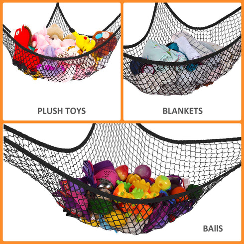 Stuffed Animal Hammock, Jumbo Toy Storage Net 83" Wall Sling Corner Extra Large Kids Children Mesh Toy Net Organizer (Black, 83 Inch)...