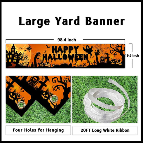 Avezano Happy Halloween Banner Large 98.4 x19.6 Inch Yard Sign Banner Black and Orange Halloween Party Decorations Welcome Hanging Flag Outdoor Fe...