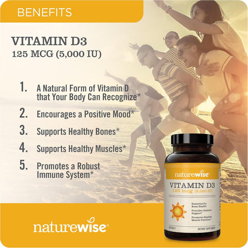 NatureWise Vitamin D3 5000iu (125 mcg) Healthy Muscle Function, and Immune Support, Non-GMO, Gluten Free in Cold-Pressed Olive Oil, Packaging Vary...