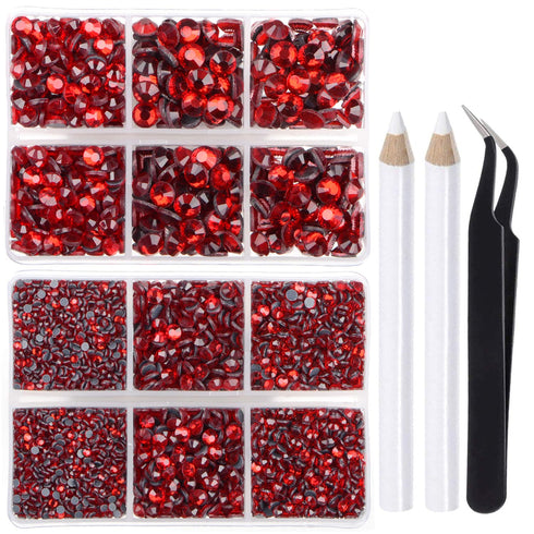 LPBeads 6400 Pieces Hotfix Rhinestones Siam Flat Back 5 Mixed Sizes Crystal Round Glass Gems with Tweezers and Picking Rhinestones Pen...