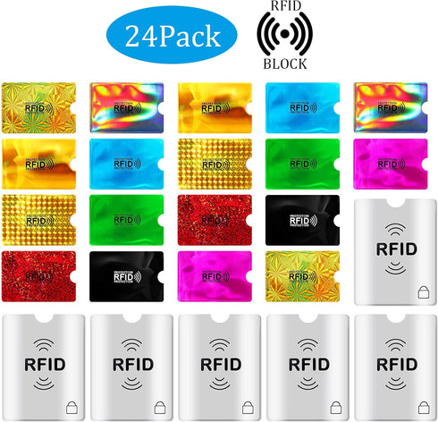 24 Pieces RFID Blocking Sleeves Identity Credit Card Sleeves Set, Including 18 Card Protector RFID Holders and 6 Anti Theft Passport Protectors fo...