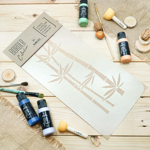NAKLEO Border Reusable Plastic Wall Stencil - 21x45cm / 8” x 17” - Bamboo Leaves Floral - Pattern Painting Stripe DIY Art Craft Template - Fabric ...