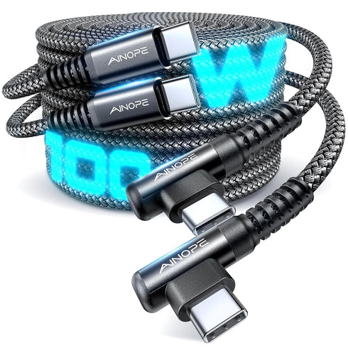 AINOPE USB C Charger Cable 100W 2Pack 6FT, Type C Charger Cable for iPhone 15 Fast Charging USBC to USBC Cable Right Angle PD QC5.0 Fit iPhone 15 ...