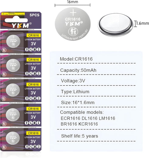 5 Pack CR1616 Battery DL1616 ECR1616 1616 3V Lithium Coin Cell Battery Replacement for Car Remote Key Fob Watch Scale Button Battery...
