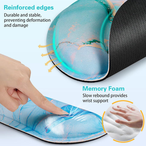 Qomalama 3-in-1 Mouse Pad with Wrist Rest Set,Wrist Support Mouse Pad+Keyboard Gel Wrist Rest+Cup Pad,Ergonomic Mouse Pad,Relieving Wrist Pain,Non...