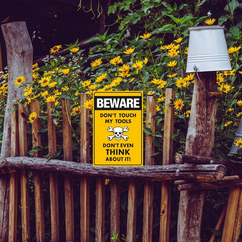 Funny Beware of Dog Sign Private Property No Trespassing Warning Signs, Beware don't touch my Tools, Yard Sign Garage Farm Garden Wall Decor Sign ...