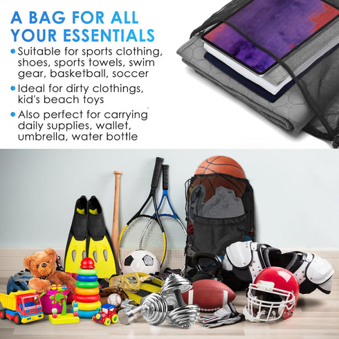 BROTOU Drawstring Bag Heavy Duty Mesh Bag Gym String Bag with Pocket Sport Equipment Bag for Swimming Yoga Beach Laundry...