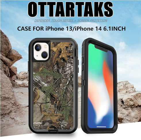 Compatible with iPhone 14 Phone Case, iPhone 13 Case with Screen Protector Shockproof Heavy Duty Protective Case for iPhone 13/14 Men Boys, Camouf...