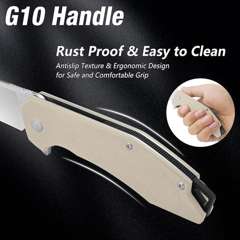 FLISSA Pocket Knife, Folding Tactical Knife with G10 Handle, D2 Blade, Liner Lock, Pocket Clip, EDC Knife for Hiking, Camping, Survival, Indoor an...