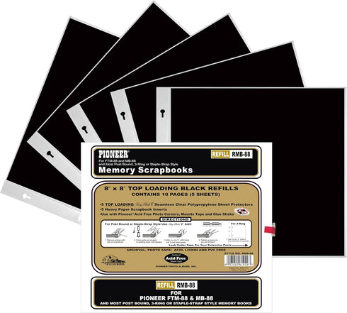 Pioneer Black Refill Pages for 8 Inch by 8 Inch Memory Books...