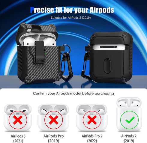 RFUNGUANGO for Airpods 2nd and 1st Generation Protective Cases Automatic Pop-up with Safety Lock Clip, Full Body Shockproof Hard Case with Keychai...