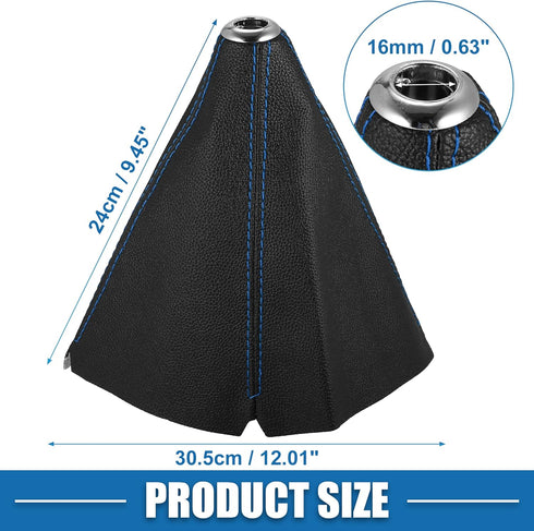 Car Shift Boot Cover Universal Gear Shift Knob Boot Dust Cover Faux Leather Black with Blue Line...