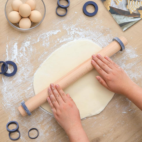Adjustable Wood Rolling Pin with Thickness Rings for Baking -Non Stick Wooden Dough Roller Pin with Spacer Bands for Cookie,Pie Crust, Pastry Fond...