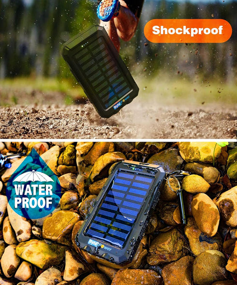 Solar Charger Power Bank 20000mAh, Portable Solar Pone Charger with Compass,Carabiner, Whistle,Flashlights,Solar Panel Charger,Camping Gear Access...