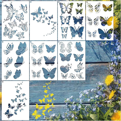 Butterfly Stencils for Painting Wood A4 Butterfly Stencil Paint Stencils for Painting on Wood Burning Art Craft Canvas Furniture Wall (8 butterfly...
