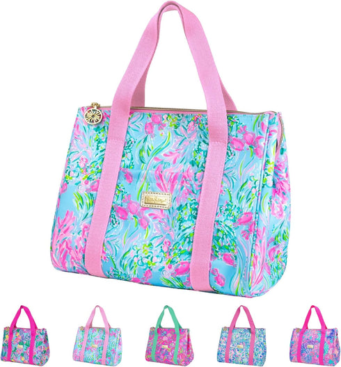 Lilly Pulitzer Cute Lunch Bag for Women, Large Capacity Insulated Tote Bag, Blue Mini Cooler with Storage Pocket and Shoulder Straps, Best Fishes...