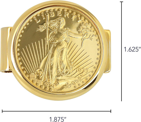 American Coin Treasures Gold Tone Coin Money Clip - Tribute To $20 1933 Saint Gaudens Double Eagle Gold Piece MoneyClip - Holder...