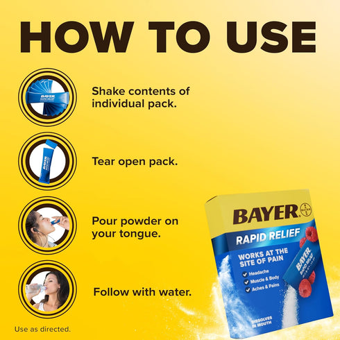 Bayer New Rapid Dissolvable Raspberry Flavor Powder Packs with Aspirin & Caffeine for Fast Acting Headache, Muscle and Body Pain Relief...