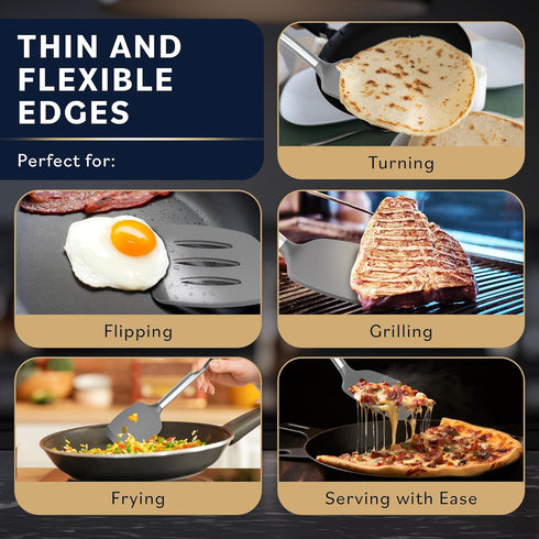 Home Hero Silicone Spatula Set with Ergonomic Handles - Stainless Steel High Heat Resistant Solid & Slotted Turner, BPA Free Non Stick Kitchen Ute...