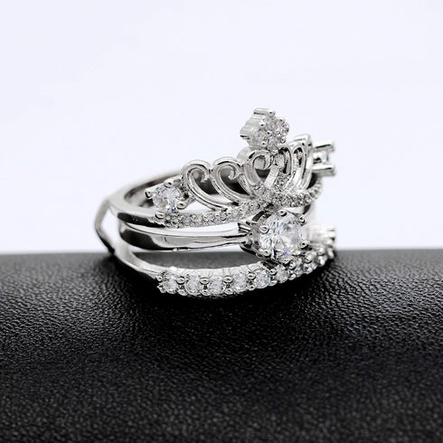 Uloveido Women's Platinum Plated Cubic Zironica Princess Crown Wedding Engagement Rings Guard Wraps and Enhancers Y480...