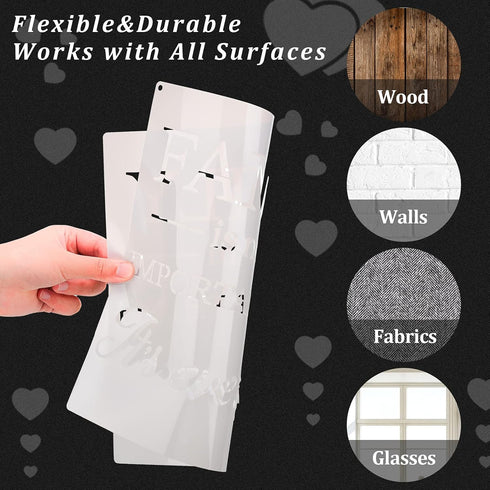 16 Pieces Inspirational Word Stencils Family Sign Stencils Reusable Stencils Love Home Template with Metal Open Ring for Painting on Wood, Porch, ...