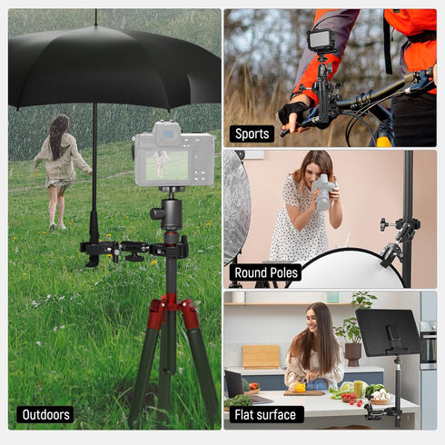 NEEWER Double Super Clamp Camera Mount with Magic Arm, Cold Shoes for Desk Studio Light Stand Holder Photography Reflector, Flag, Cross Bars, Moto...