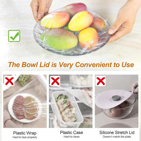 Plastic Bowl Covers Elastic Reusable Fresh Keeping Bags/100ps, Plastic Food Covers Stretch Reusable, Reusable Bowl Covers for Bread Proofing, Disp...