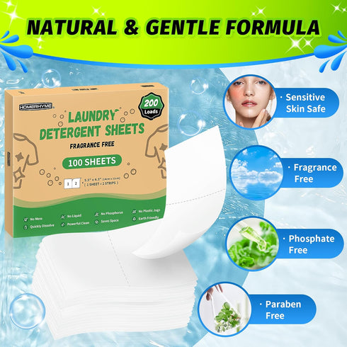 Laundry Detergent Sheets - Up to 200 Loads (100 Sheets),Unscented,Plastic Free,Laundry Detergent Strips for Travel,Dorms, Home,Apartments,Liquidle...