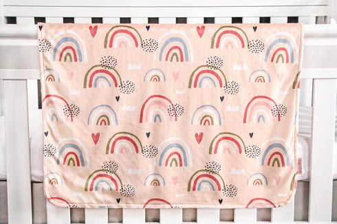 Top Tots Deluxe Minky Baby Blanket - Hearts and Rainbows, 40 x 29 Inch Pink...