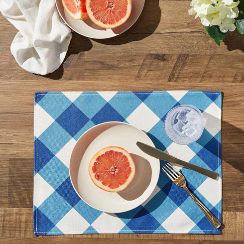Set of 6 Blue and White Plaid Cloth Placemats, 16.5 x 12.6 Inches Burlap and Polyester Washable Table Mats with Buffalo Design, Farmhouse-Style Di...