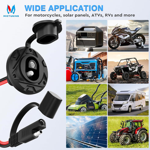 MICTUNING 1FT 14 AWG SAE Socket Sidewall Port to Male Plug 12V-24V Power Cord Quick Connector Extension Cable Harness, Waterproof Dust Cap, for Au...