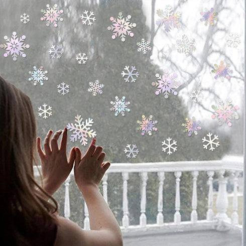 pinkblume 72pcs Iridescent White 3D Snowflake Wall Stickers Holographic Snowflakes Wall Decals for Winter Wonderland Christmas Frozen Nursery Xmas...