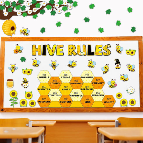 gisgfim Bee Motivational Bulletin Board Decorations Hive Rules Cutouts Summer Sunflower Tree Inspirational Positive Classroom Decor Daisy Bulletin...