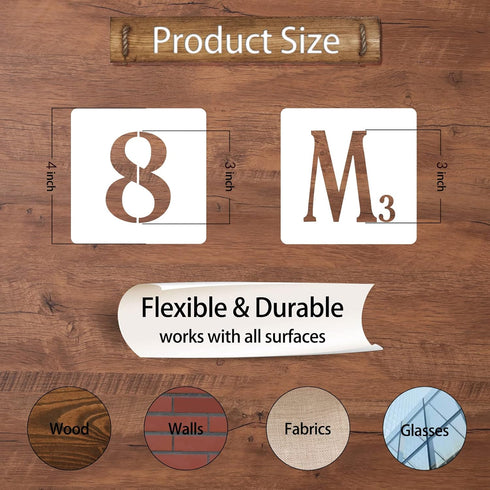 3 Inch Letter Stencils for Painting on Wood, 42 Pcs Alphabet Numbers Stencils for Crafts, Reusable Plastic Lettering Stencil Drawing Templates for...