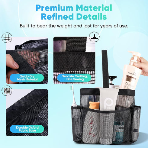 Mesh Shower Caddy Portable for College Dorm Room Essentials, Shower Caddy Dorm with 8-Pocket Large Capacity,Shower Bag for Beach,Swimming,Gym...