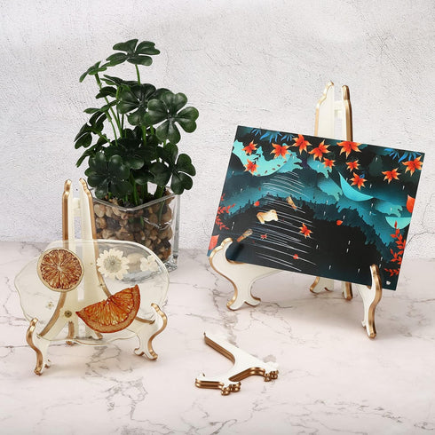 PATIKIL 9" Acrylic Decorative Plate Stand Holder, 2 Pack Table Use Foldable Picture Easel Frame Holder for Displaying Photos, Card, Canvases, Whit...