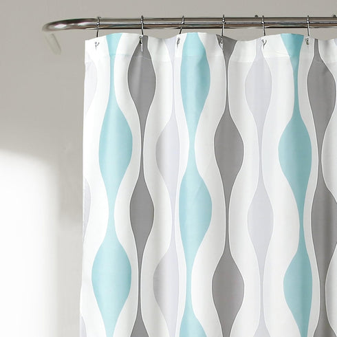 Lush Decor Mid Century Geo Shower Curtain, 72" x 72", Blue & Gray...