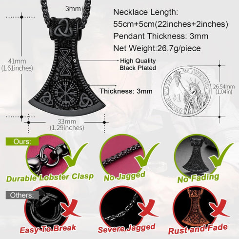 FaithHeart Viking Axe Pendant Necklace for Men Women Stainless Steel Norse Vikings Jewelry with Delicate Gift Packaging...