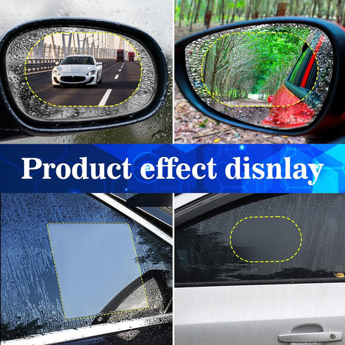 4Pcs Car Rear View Mirror Film Clear Sticker Film Transparent Rainproof Film with Cleaning Kits Waterproof Sticker Antifogging for Car Mirrors and...