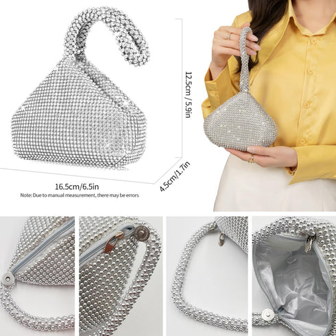 EIELO Rhinestone Jewelry Set for Women Wedding Bridal Triangle Bling Clutch Bag Glitter Choker Necklace Tennis Stretch Bracelets Ring Dangle Fring...