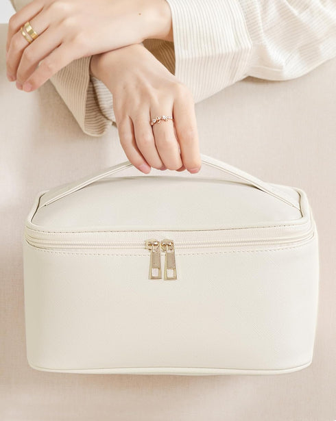 Makeup Bag for Women Large Travel Makeup Bag Organizer Portable Toiletry Bag Cute Makeup Bags Waterproof Leather Cosmetic Bag Makeup Case with Rem...