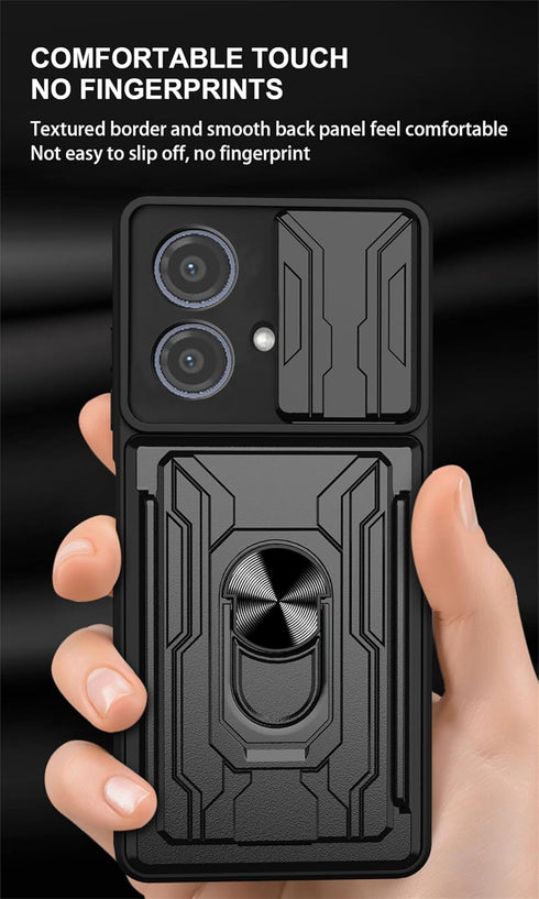CCSmall for Motorola Edge 40 Neo 5G Case with Card Holder & Slide Camera Cover, Heavy Duty Protection Case with Ring Kickstand Cell Phone Case for...