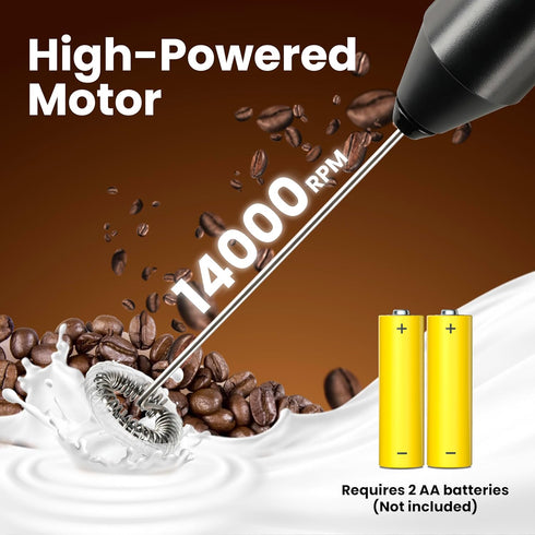 Milk Frother Handheld with Stainless Steel Stand, Battery Operated Whisk Maker Hand Drink Mixer for Coffee, Lattes, Cappuccino, Matcha, Black...