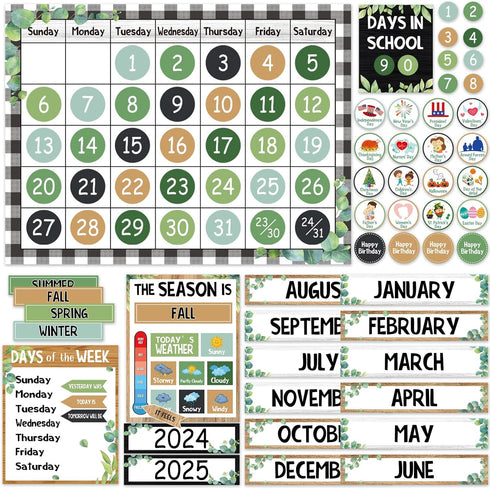 Farmhouse Classroom Calendar Set Bulletin Board Sets for Teachers Bulletin Board Calendar with Numbers Month Weather for Classroom Decor School Ca...