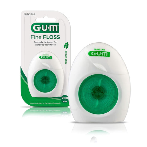 GUM Fine Waxed Dental String Floss, Tight Spaces, Rewindable Dispenser, Mint, 200 Yards...