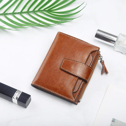Lavemi Small Compact Women Wallet RFID Blocking Genuine Leather Bifold Purse with ID Windows(Brown)...